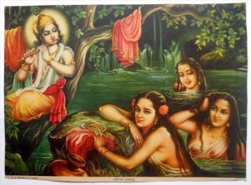 Vastra Haran Krishna and Gopis Hindoo Oil Paintings